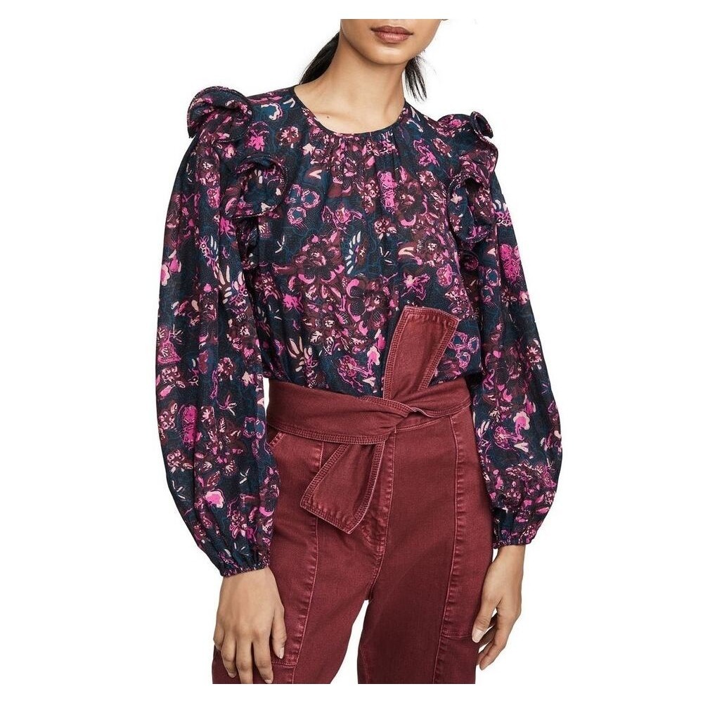 Ulla Johnson Medine Floral Ruffle Blouse Midnight Sz 6